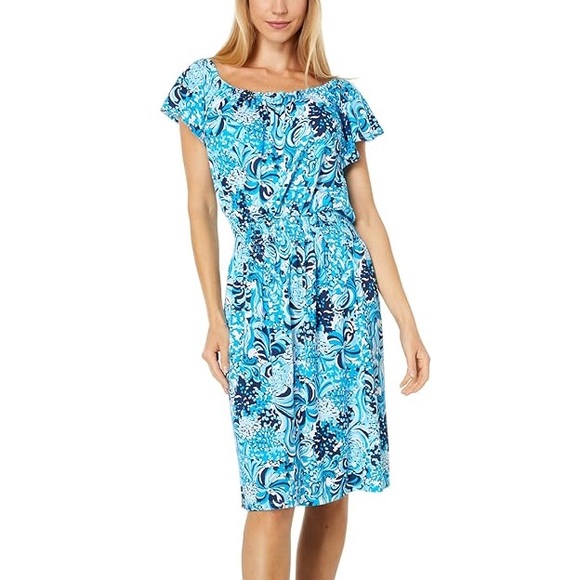 NWT Lilly Pulitzer Clarette Flutter Sleeve Dress Mesmerizing Blue Size XS - Picture 1 of 5